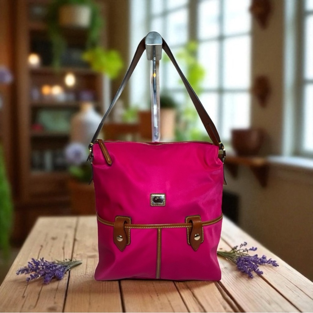 Dooney & Bourke Nylon Large Pocket Tote – Hot Pink & Saddle Leather Trim EUC